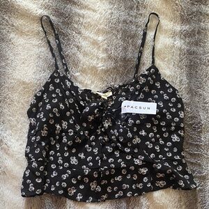 4/$30 PacSun Black Floral Tie-Front Cropped Cami